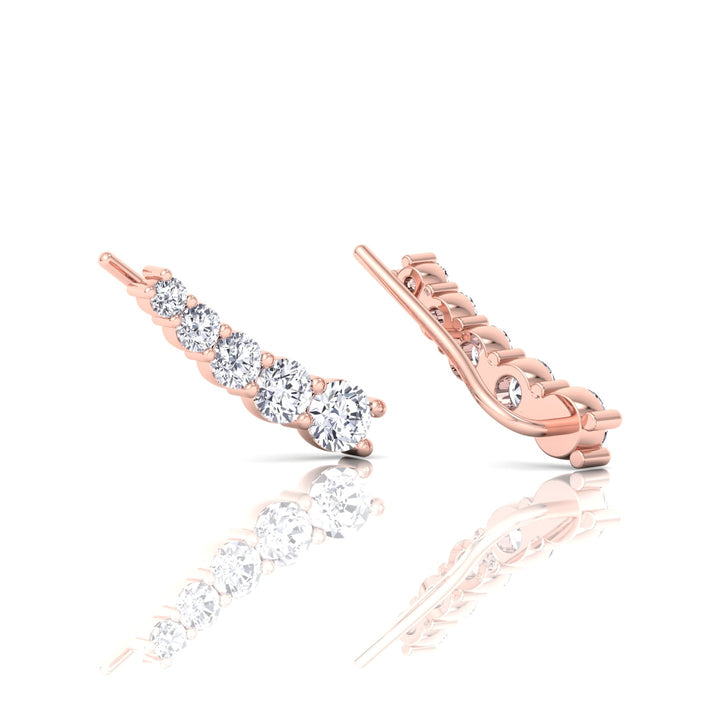 Graduated Round Shape Natural Diamond Cuff Earrings Rose Gold