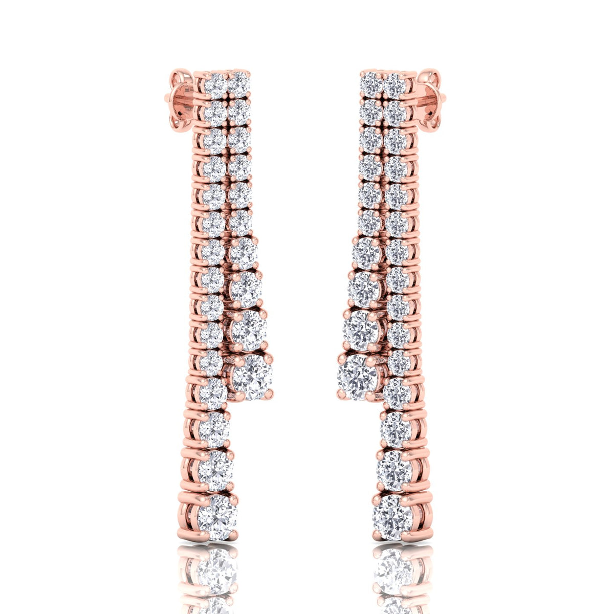 Double-Strand-Graduated-Natural-Diamond-Dangle-Earrings-Rose Gold-2CT