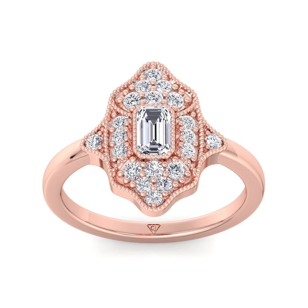 Ornella - Vintage Style Emerald Shape Diamond Engagement Ring With Round Side Stone - Gem Jewelers Co