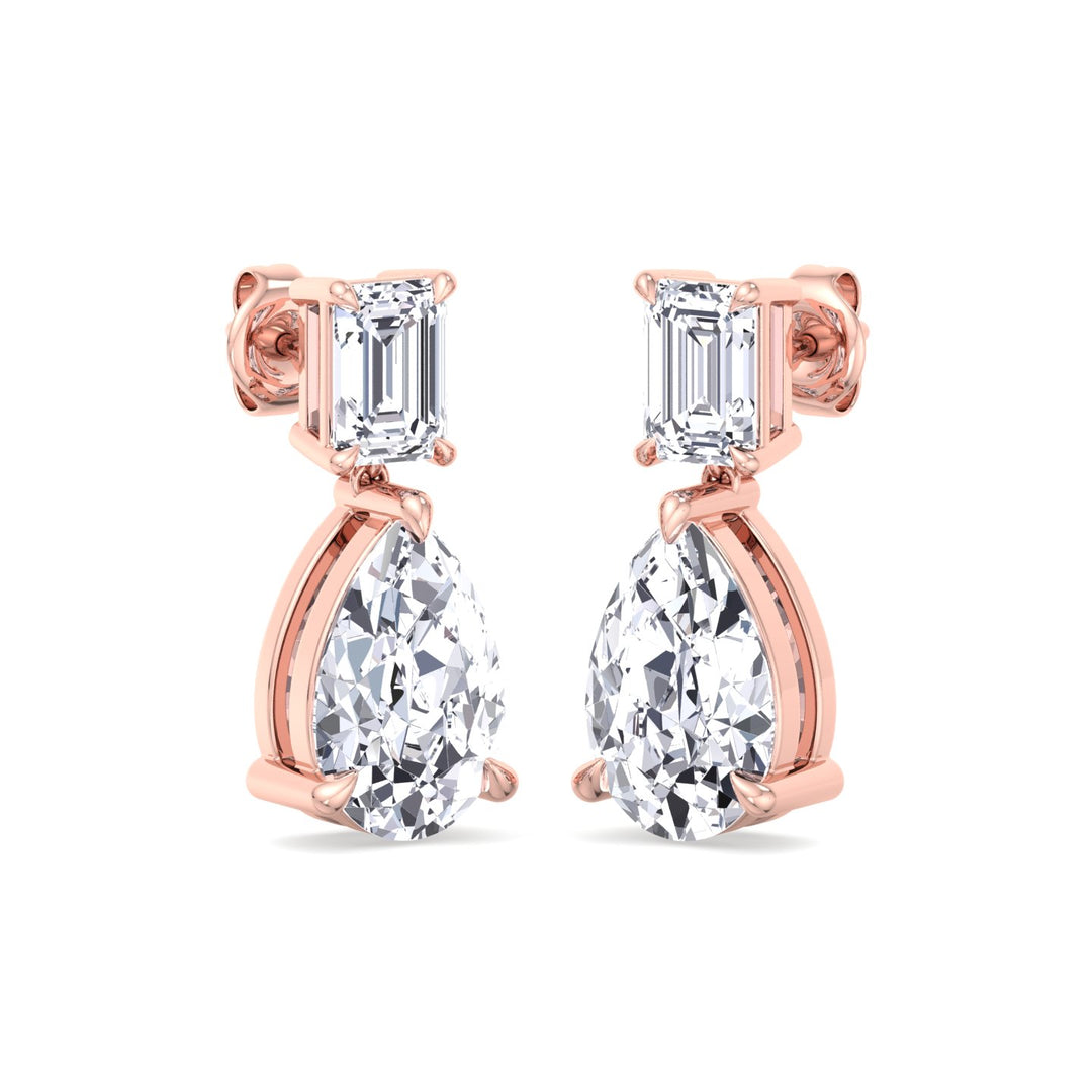 Emerald and Pear Shape Natural Diamond Drop Earrings Rose Gold 14K 18K