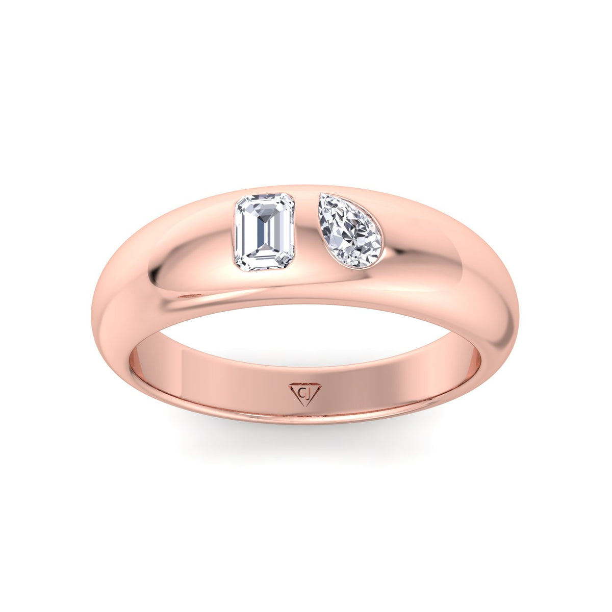 Verdiana - Toi et Moi Domed Bezel Set Diamond Ring - Gem Jewelers Co