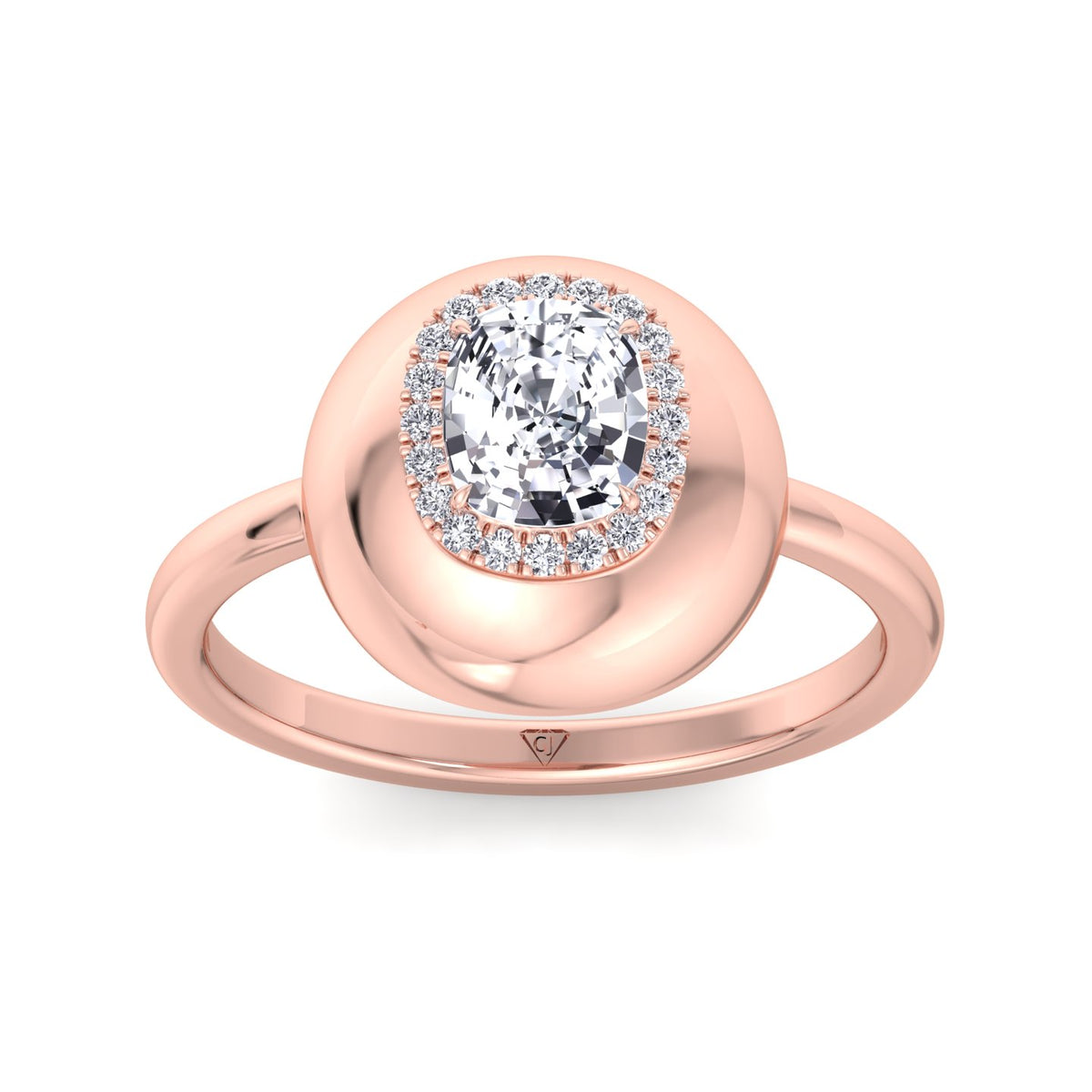 Inez - Bubble Bezel Cushion Shape Halo Diamond Engagement Ring - Gem Jewelers Co