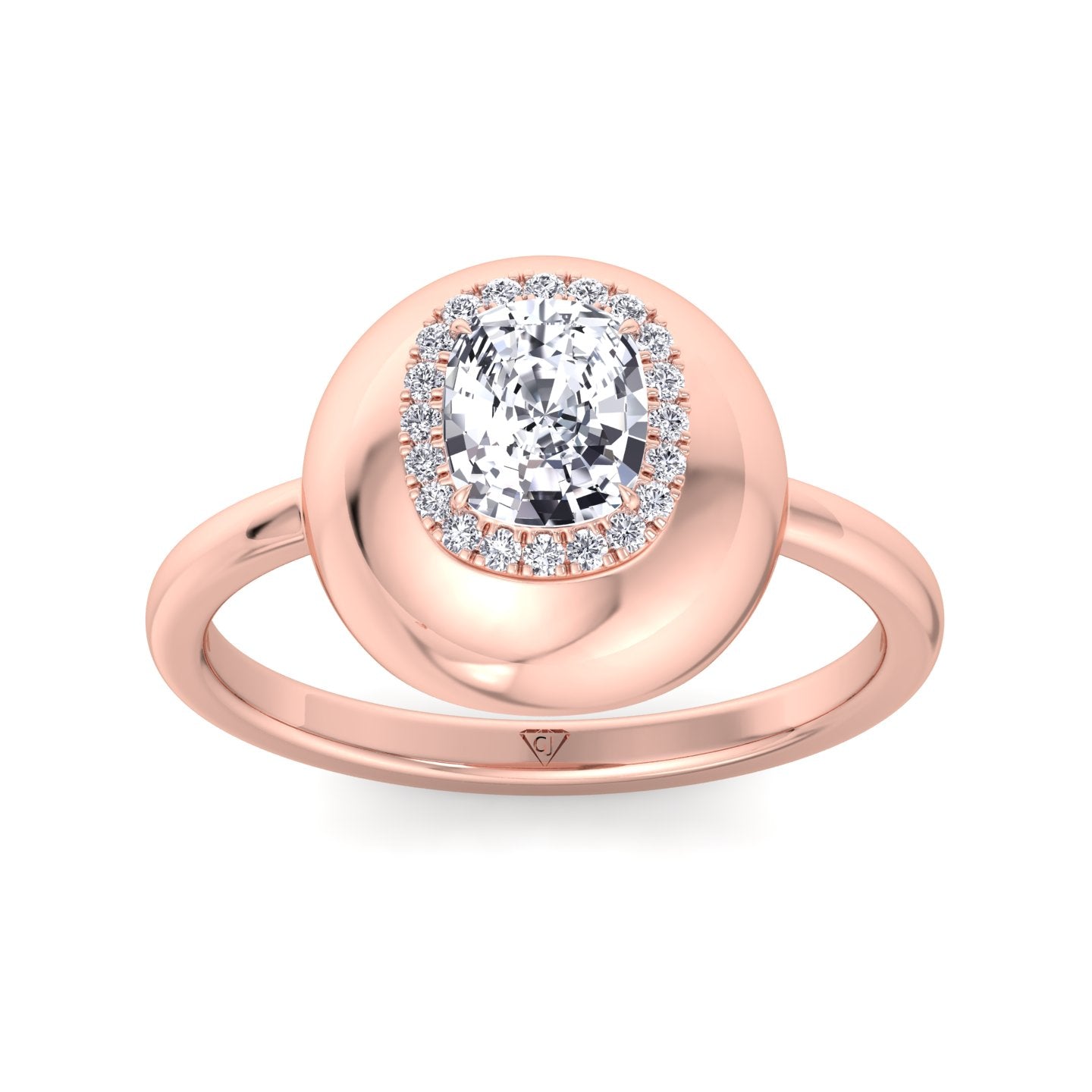 Inez - Bubble Bezel Cushion Shape Halo Diamond Engagement Ring - Gem Jewelers Co
