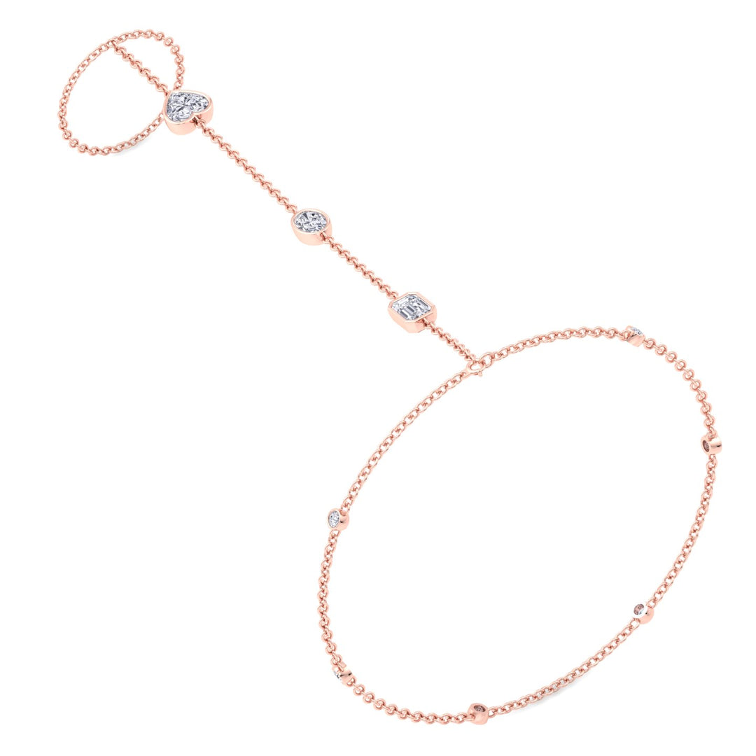 Bezel Set Natural Diamond Hand Ring Chain Rose Gold 1.25ct 14K