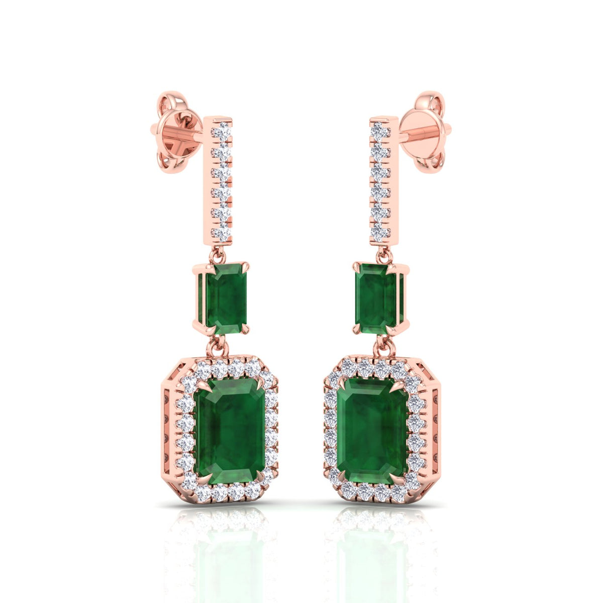 Natural Green Emerald & Diamond Drop Earrings-0.45CTW-14K-18K-Rose Gold