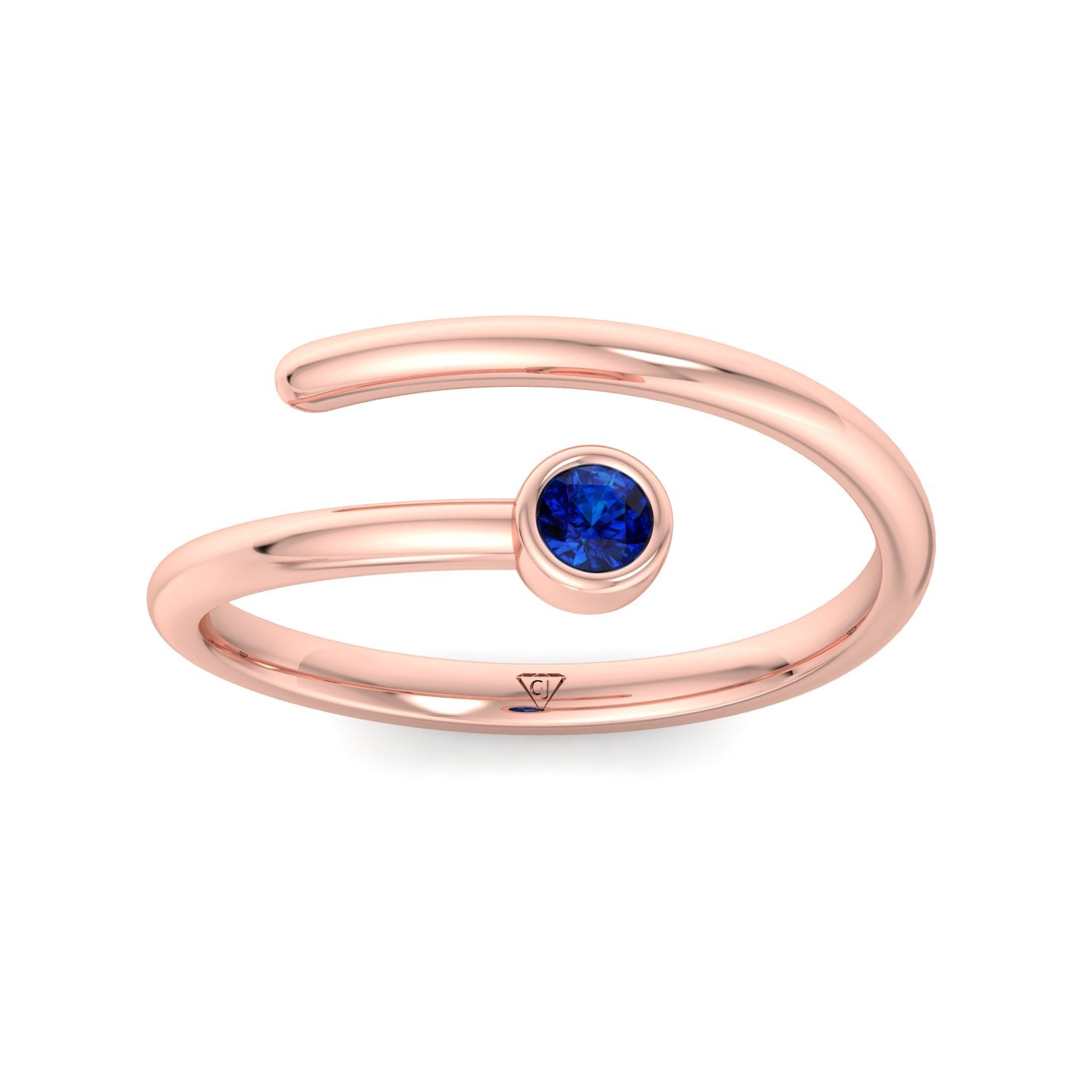 Bleu - Round Cut Blue Sapphire Bezel Set Stacking Ring - Gem Jewelers Co