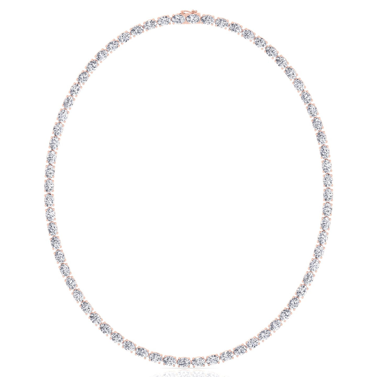 Oval Shape East to West Natural Diamond Tennis Necklace Rose Gold 14K 18K