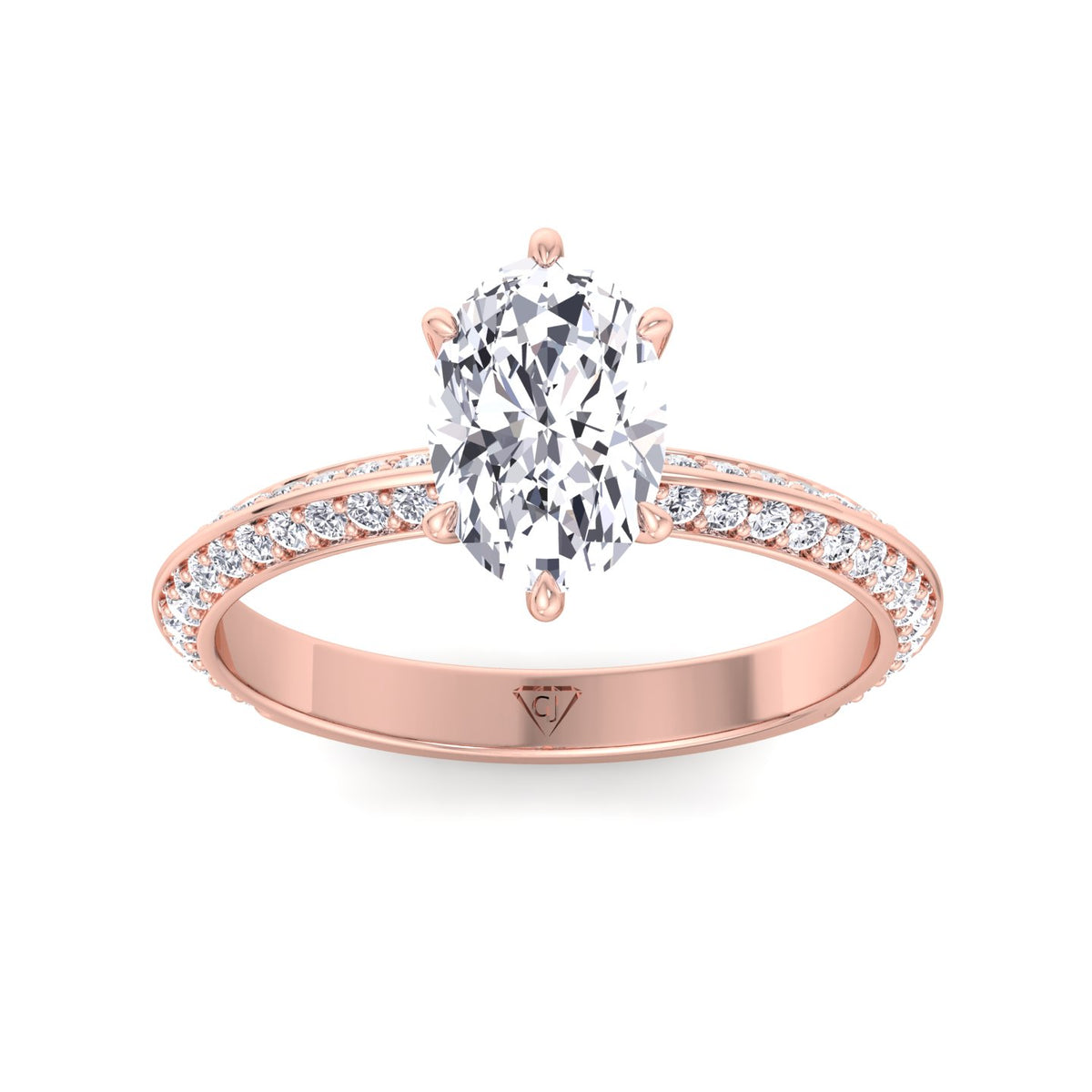 Violeza - Oval Shape Diamond Engagement Ring with Duet Pave Band - Gem Jewelers Co