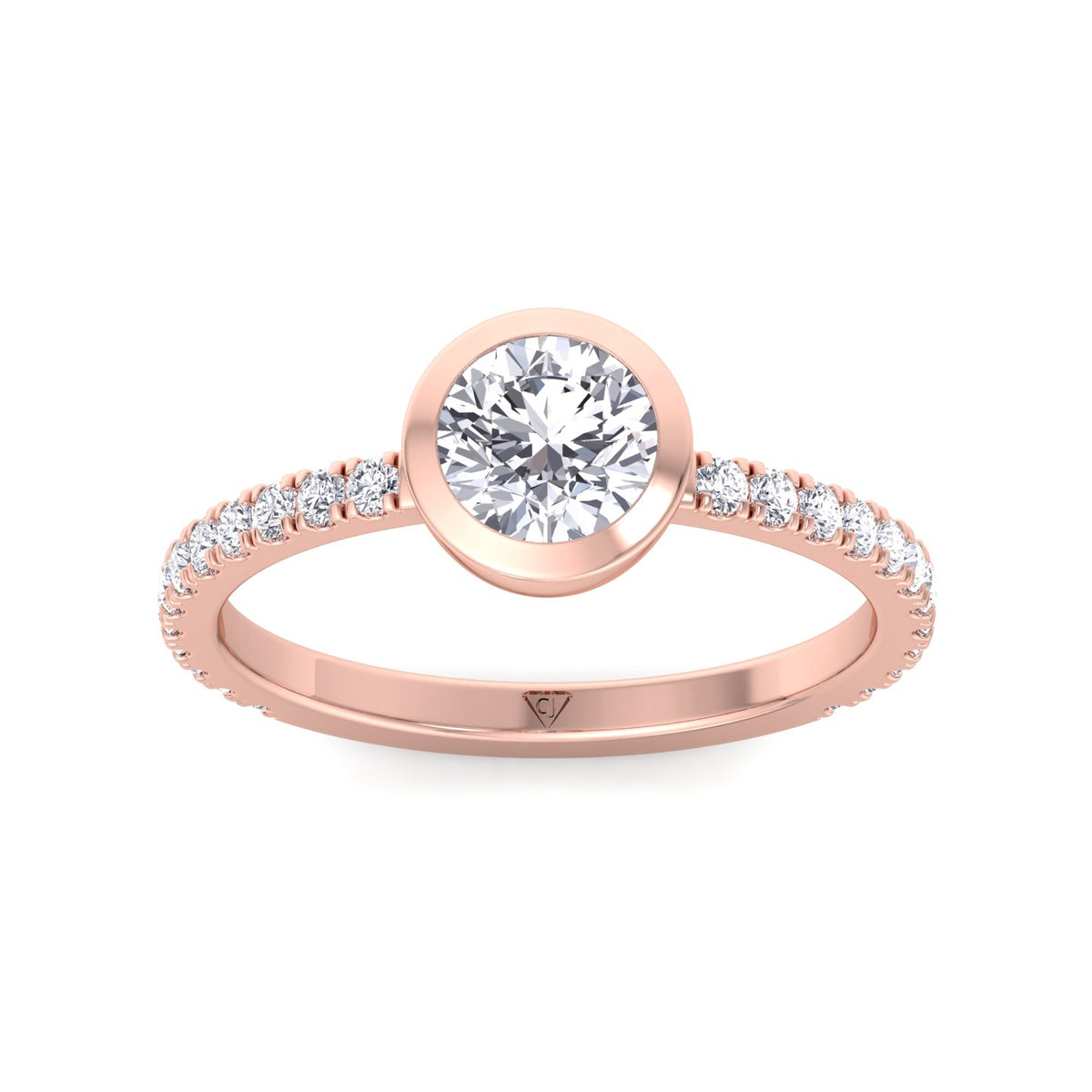 Monza - Round Bezel Set Engagement Ring with Pave Band - Gem Jewelers Co