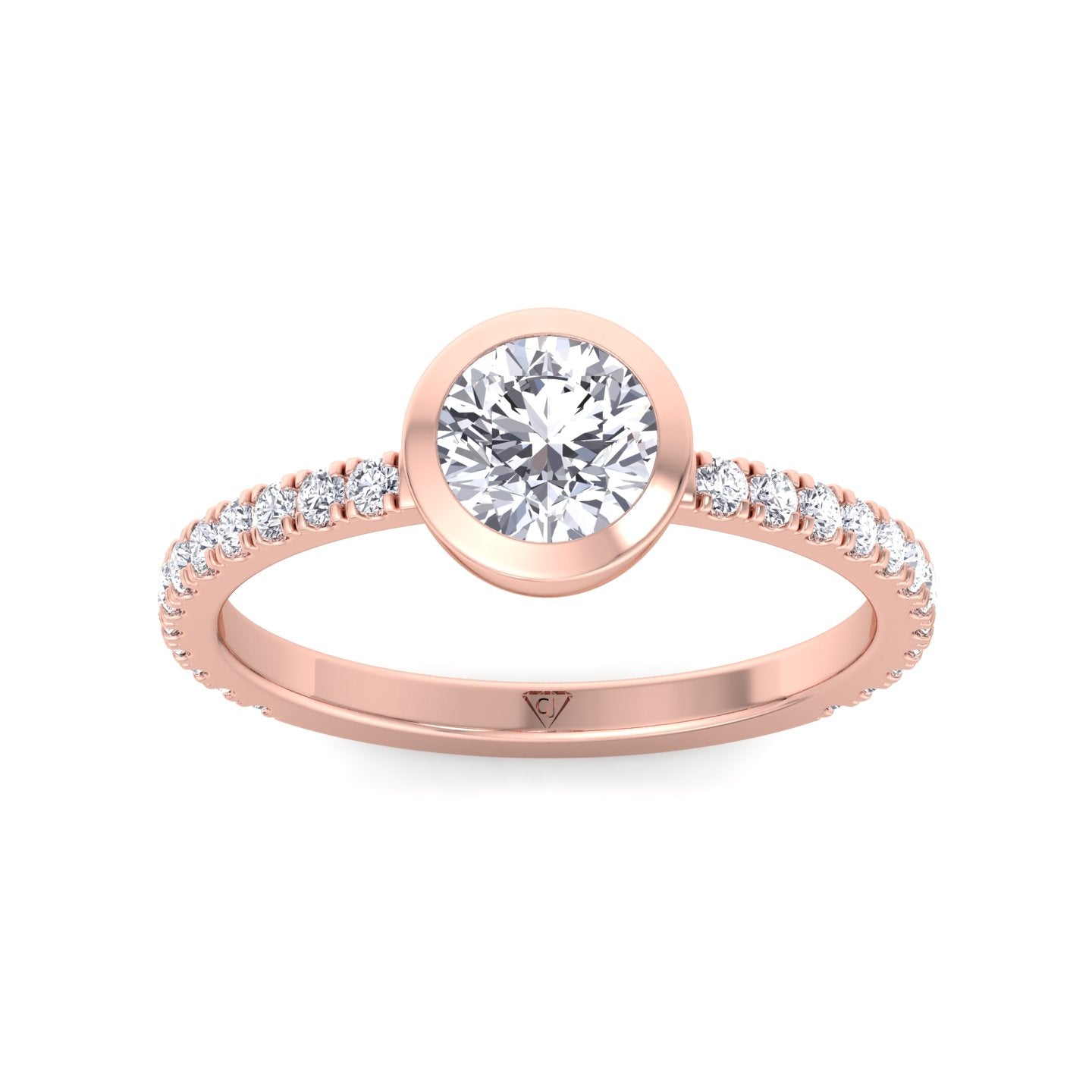 Monza - Round Bezel Set Engagement Ring with Pave Band - Gem Jewelers Co