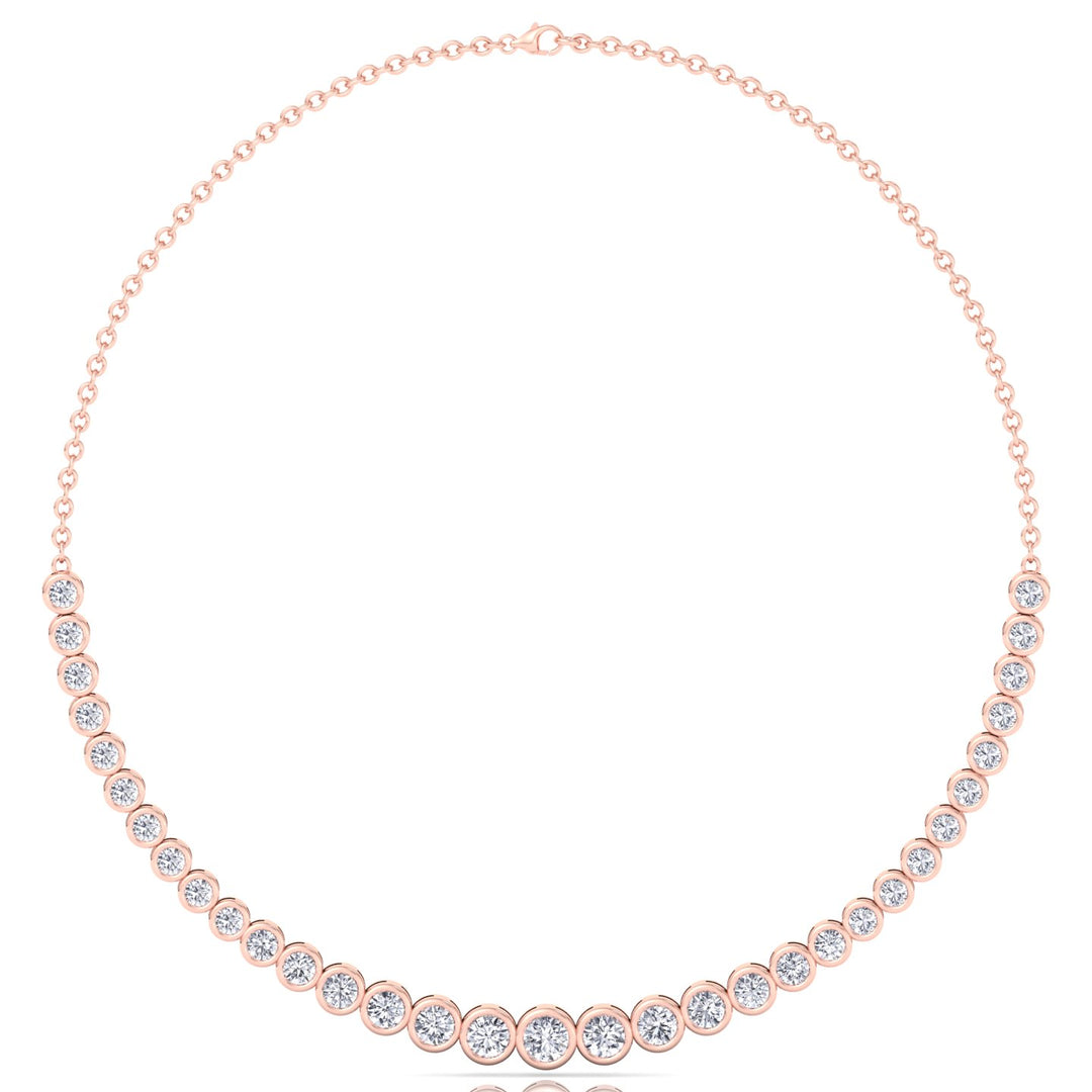Halfway Graduated Bezel Set Natural Diamond Tennis Necklace Rose Gold 14K 18K