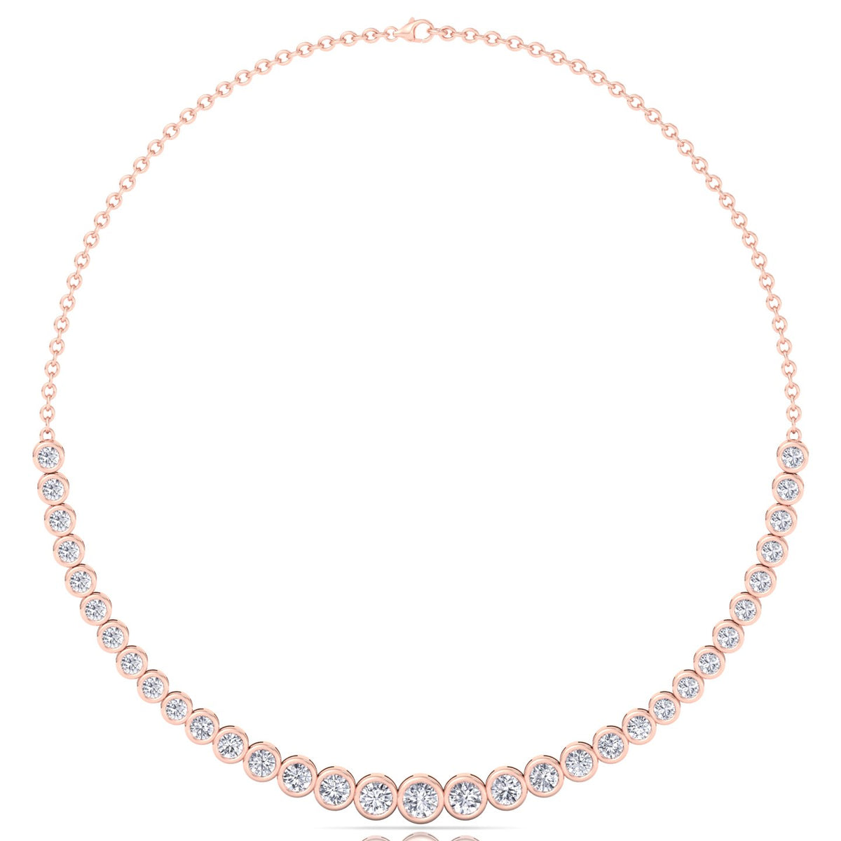 Halfway Graduated Bezel Set Natural Diamond Tennis Necklace Rose Gold 14K 18K