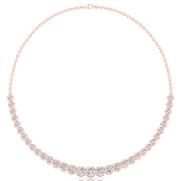 Halfway Graduated Bezel Set Natural Diamond Tennis Necklace Rose Gold 14K 18K