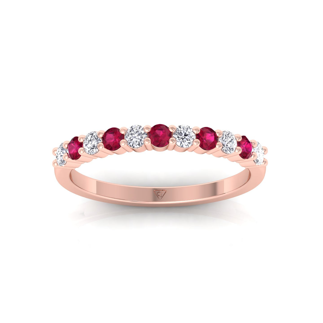 0.70CT Round Alternating Natural Red Ruby and Diamonds Halfway Eternity Band