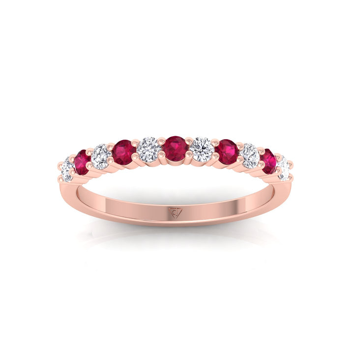 0.70CT Round Alternating Natural Red Ruby and Diamonds Halfway Eternity Band