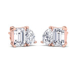 Emerald and Pear Shape Toi Et Moi Natural Diamond Studs Rose 2