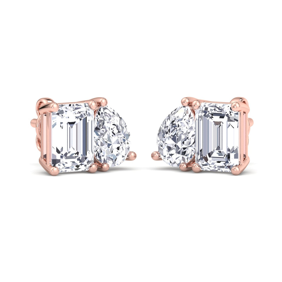 Emerald and Pear Shape Toi Et Moi Natural Diamond Studs Rose 2