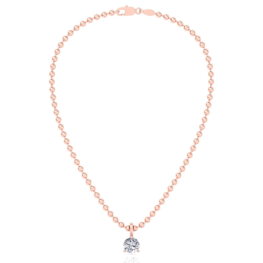Natural Diamond Beaded Necklace with Round Pendant-14K-0.50CT-1CT-Rose Gold