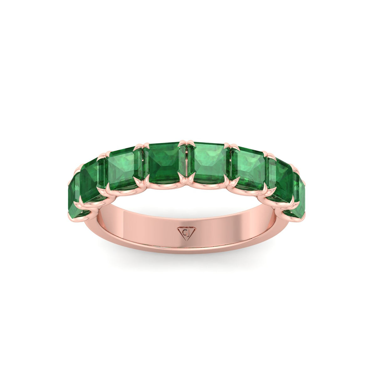 Green Emerald in Emerald Cut Half Eternity Band RG 3