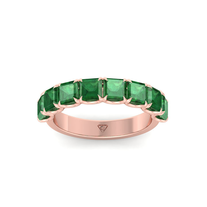 Green Emerald in Emerald Cut Half Eternity Band RG 3