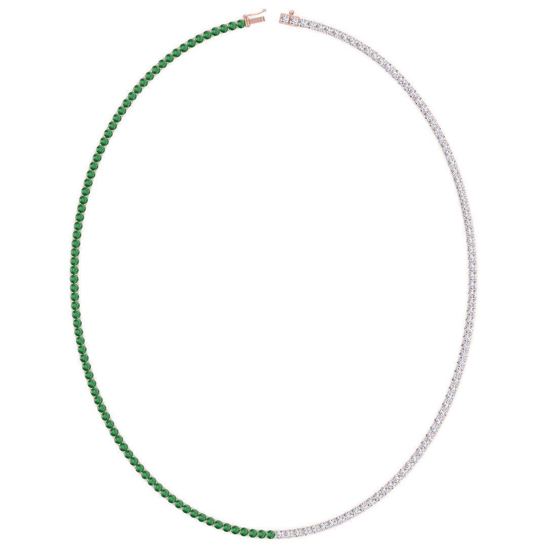 Natural Half Green Emerald and Diamond Tennis Necklace Rose