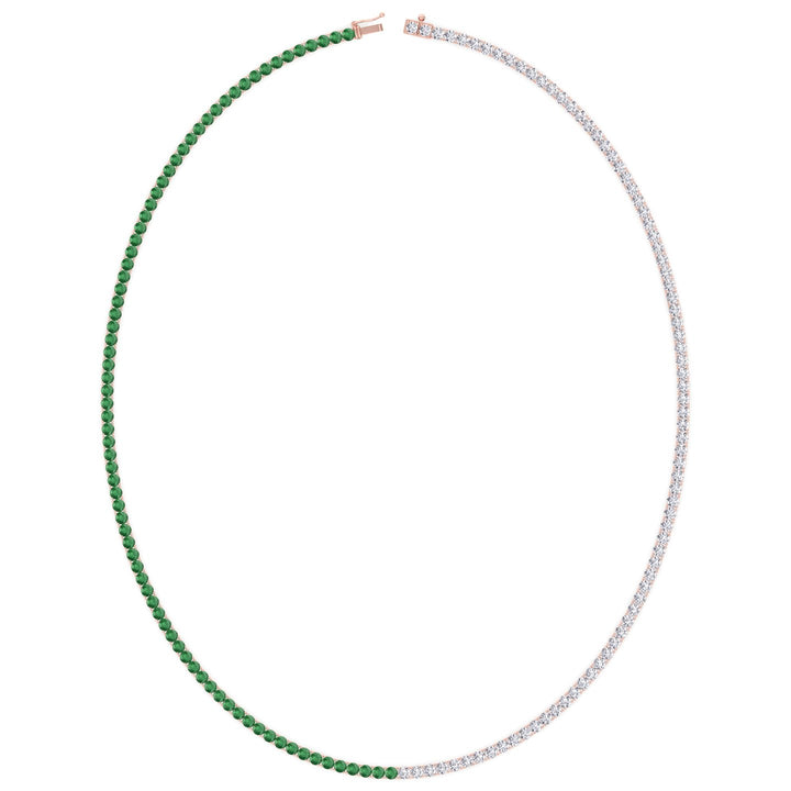 Natural Half Green Emerald and Diamond Tennis Necklace Rose