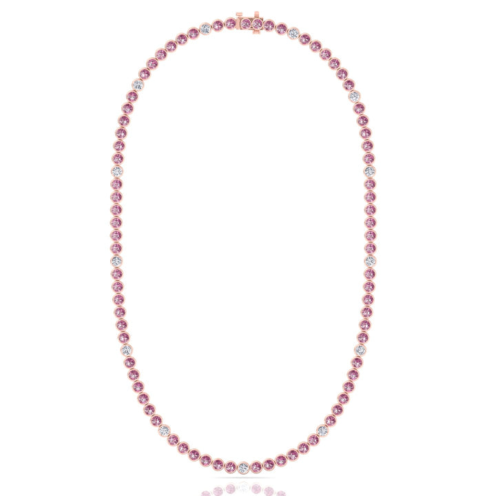 Bezel Set Natural Pink Sapphire Tennis Necklace with Diamonds
Rose Gold 14K 18K