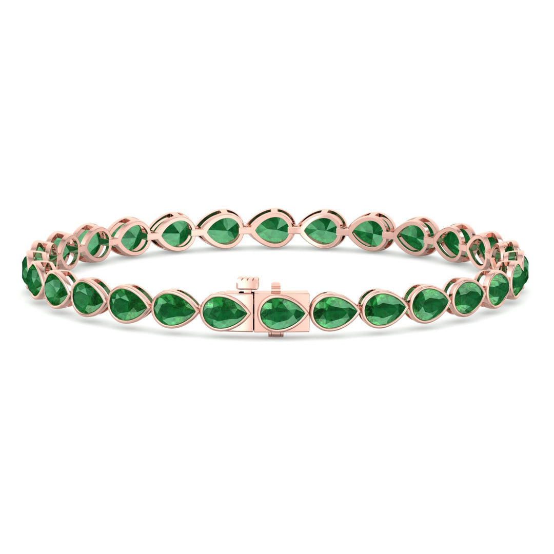 East West Pear Shape Natural Green Emerald Tennis Bracelet Rose Gold 14K 18K