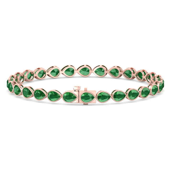 East West Pear Shape Natural Green Emerald Tennis Bracelet Rose Gold 14K 18K