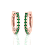Natural Green Emerald Round Shape Huggie Hoop Earrings Rose Gold 14K
