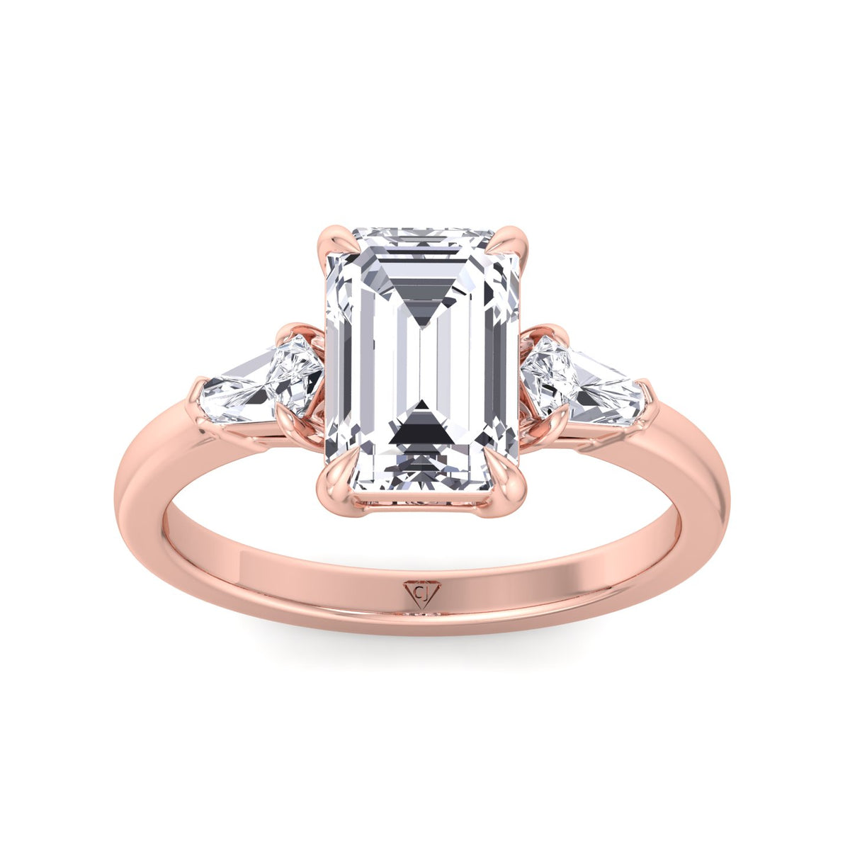 Caterina - Emerald Shape Diamond Engagement Ring With Tapered Baguette Side Stones - Gem Jewelers Co