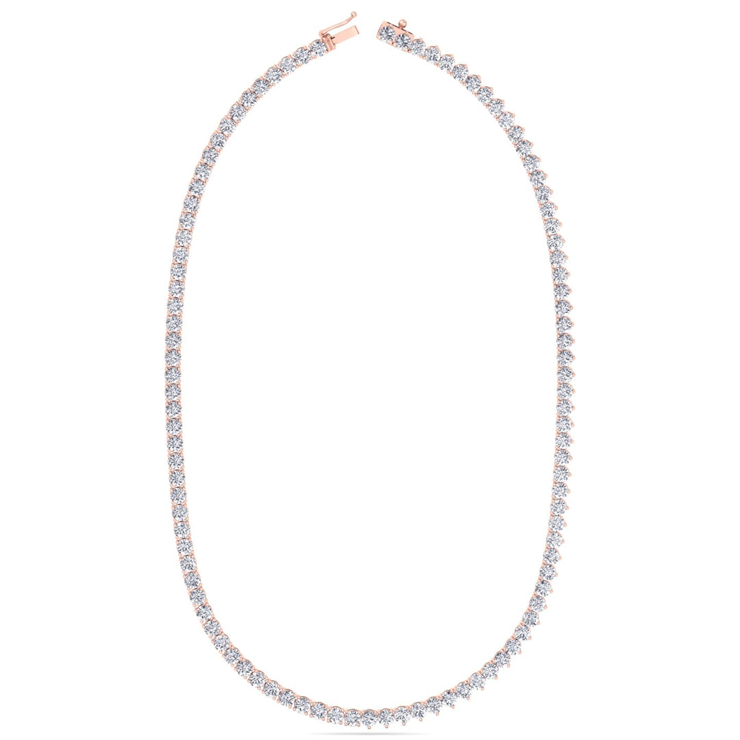 Double Setting Natural Diamond Tennis Necklace (3-Prong & 4-Prong) in 14K Solid Gold Rose  single latch clasp
