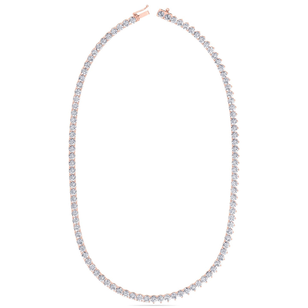 Double Setting Natural Diamond Tennis Necklace (3-Prong & 4-Prong) in 14K Solid Gold Rose  single latch clasp