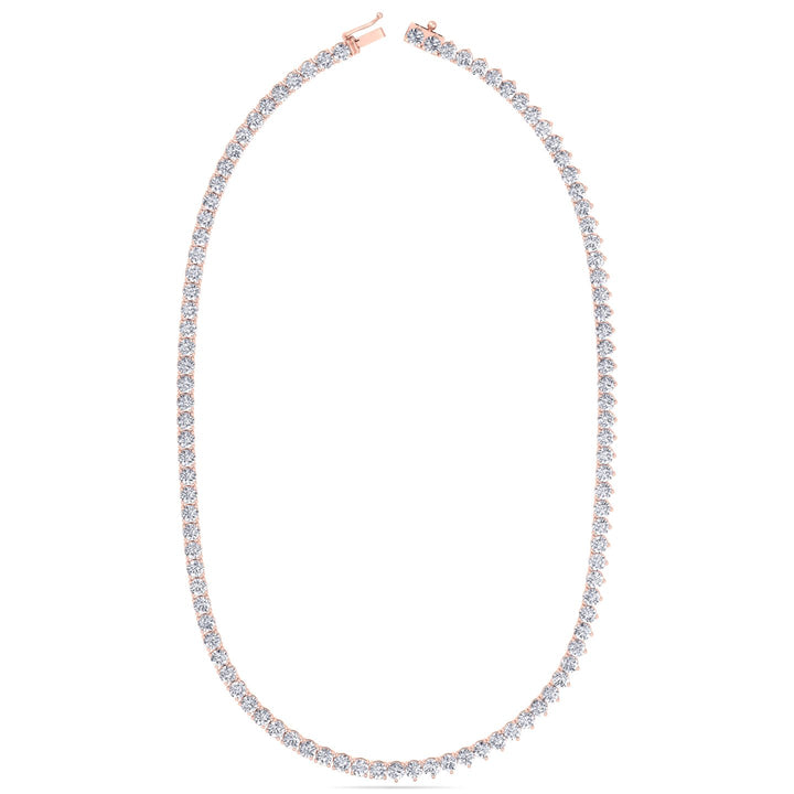 Double Setting Natural Diamond Tennis Necklace (3-Prong & 4-Prong) in 14K Solid Gold Rose  single latch clasp