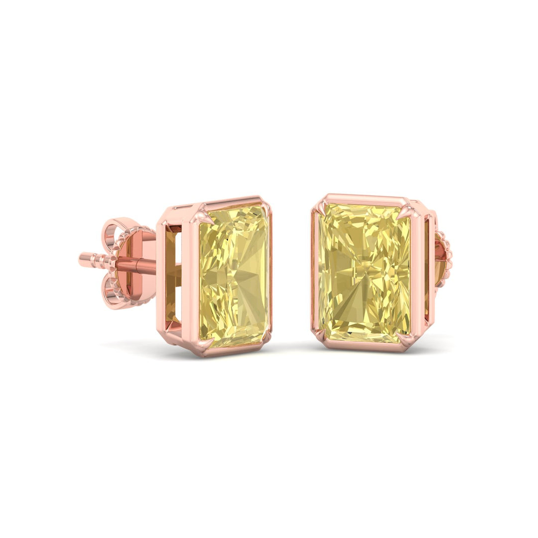 Natural Fancy Yellow Radiant Cut Diamond Studs Rose Gold 18K