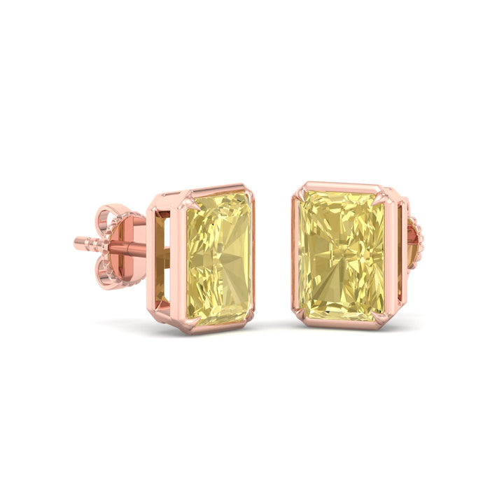 Natural Fancy Yellow Radiant Cut Diamond Studs Rose Gold 18K
