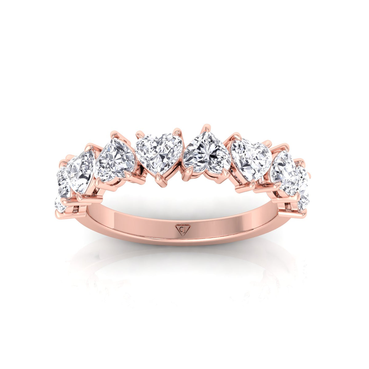 Heart Shape Half Way Natural Diamond Eternity Band Rose Gold 14K 18K