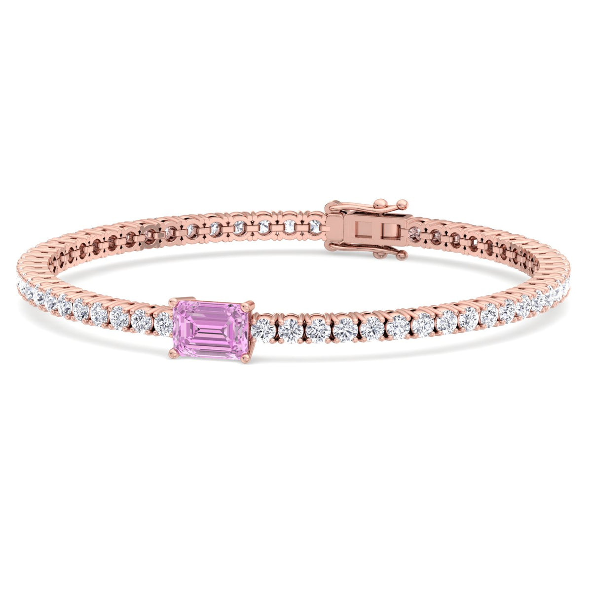 Martina - Emerald Cut Single Stone Natural Pink Sapphire & Diamond Tennis Bracelet - Gem Jewelers Co