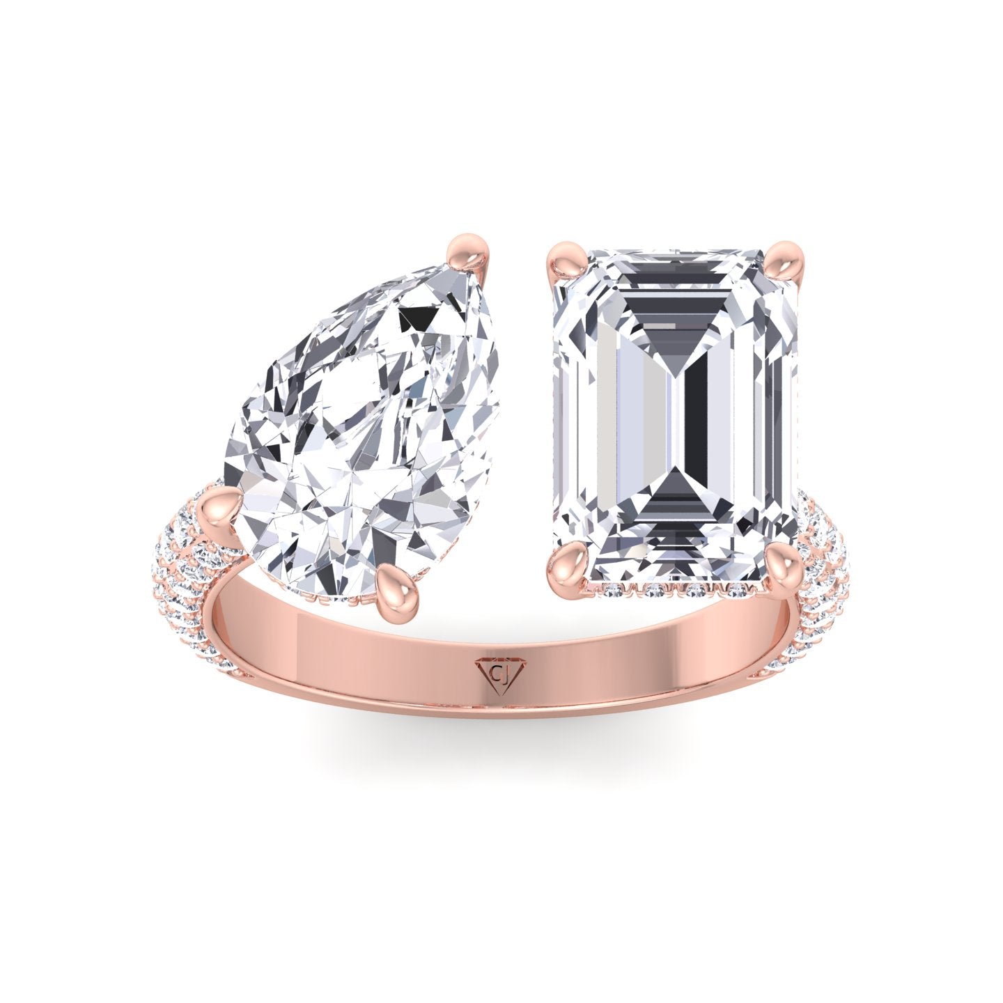 Leani - Toi Et Moi Hidden Halo Emerald and Pear Shape Diamond Engagement Ring - Gem Jewelers Co