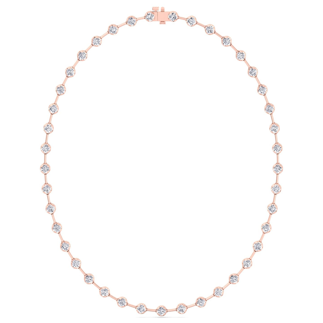 Crown Prong Round Natural Diamond Bar Necklace Rose Gold 14K 18K