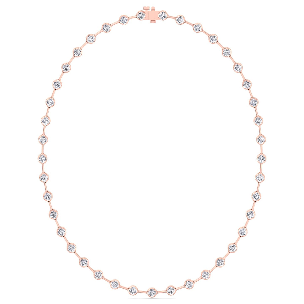 Crown Prong Round Natural Diamond Bar Necklace Rose Gold 14K 18K