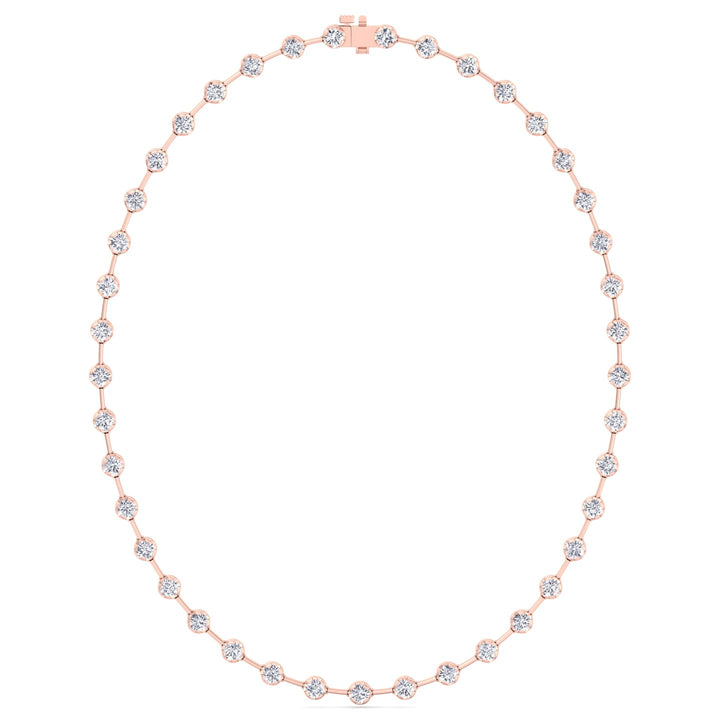Crown Prong Round Natural Diamond Bar Necklace Rose Gold 14K 18K