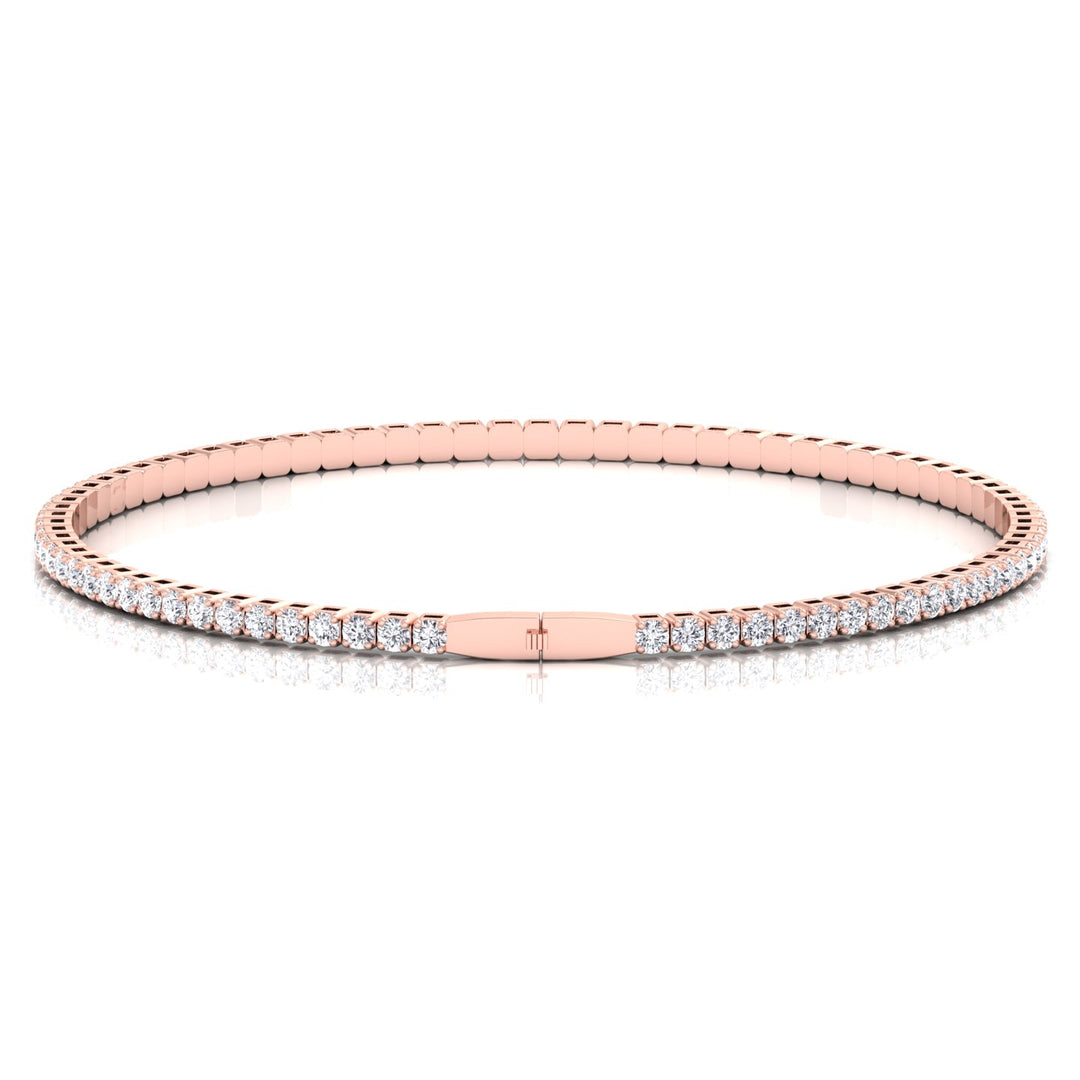 Flexible Round Natural Diamond Full Bangle in 14K Solid Gold