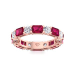 Alternating Natural Emerald Shape Red Ruby and Round Shape Diamond Eternity Band Rose Gold 18K