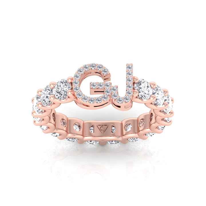 Custom Initial Round Shape Natural Diamond Eternity Band