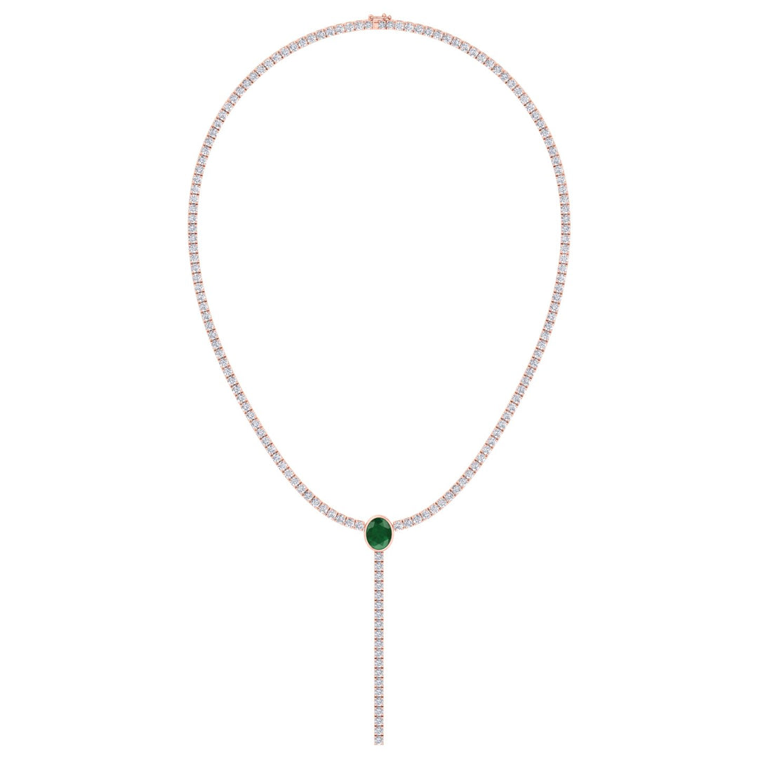 10.50CT T.W Round Natural Diamond Lariat Tennis Necklace with Natural Green Emerald Centerpiece