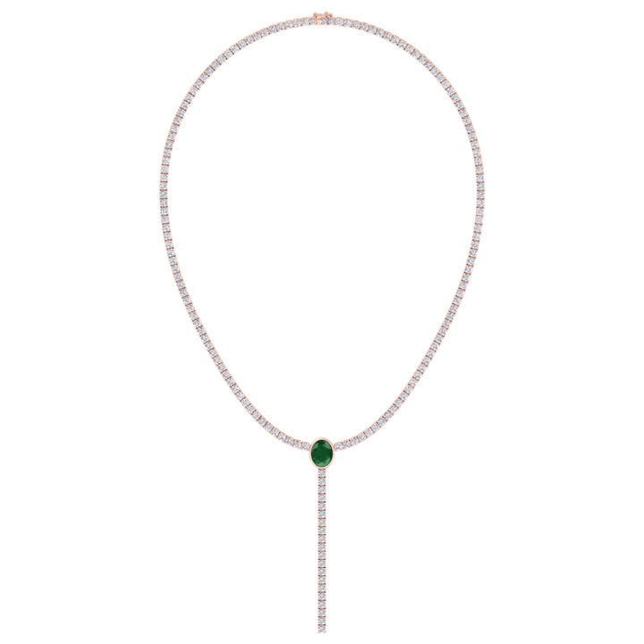 10.50CT T.W Round Natural Diamond Lariat Tennis Necklace with Natural Green Emerald Centerpiece