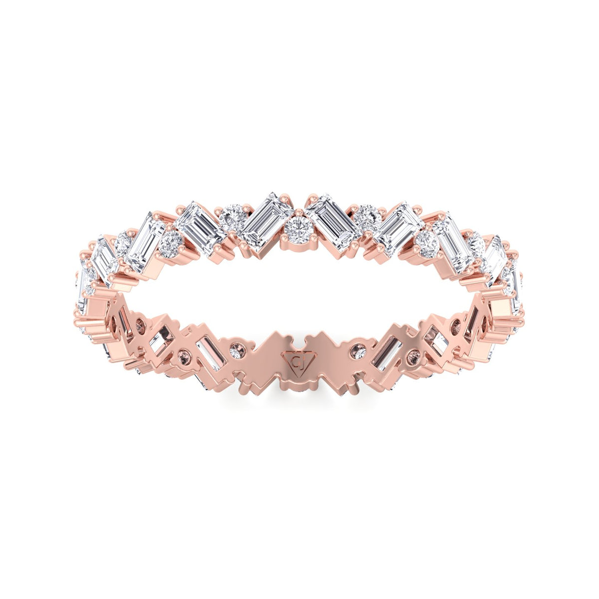 Delfina - Baguette and Round Shape Diamond Offset Band - Gem Jewelers Co