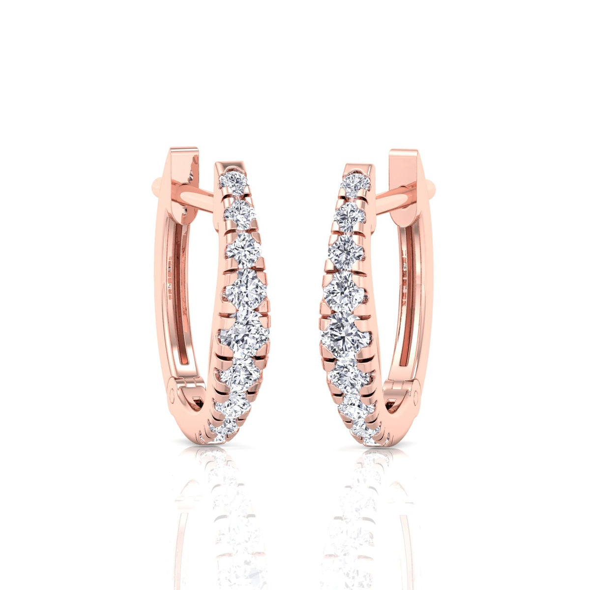 Graduated Round Shape Natural Diamond Huggie Hoop Earrings Rose Gold 14K