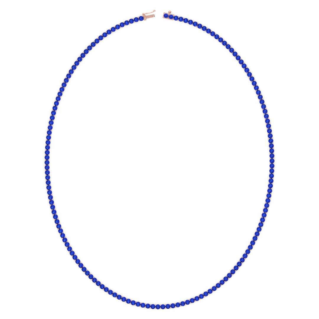 Men's Natural Blue Sapphire Tennis Necklace Rose Gold 14K 